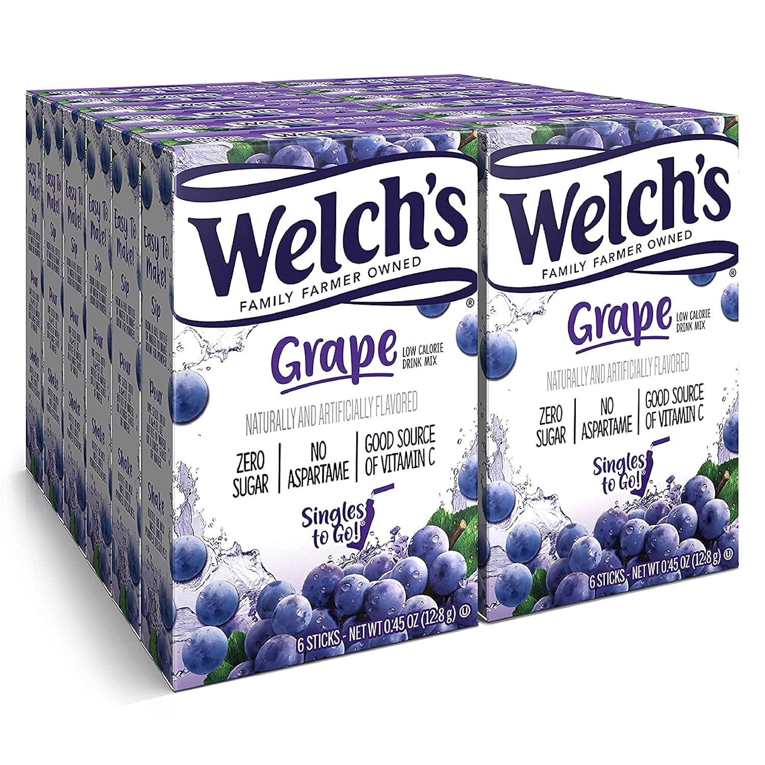 Welch'S Singles To Go Water Drink Mix - Powder Sticks, 12 Boxes With 6 Packets Each - 72 Total Servings, Grape, 0.45 Ounce (Pack Of 12)