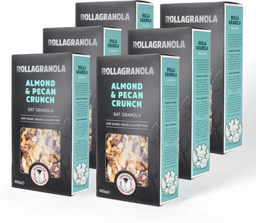 Rollagranola - Almond & Pecan Crunch Oat Granola - 6 X 400G Pack. 100% Natural, Made With Gluten Free Oats. Suitable For A Vegan Diet And Low In Sugar. Handcrafted In The Uk - 400G Pack Of 6