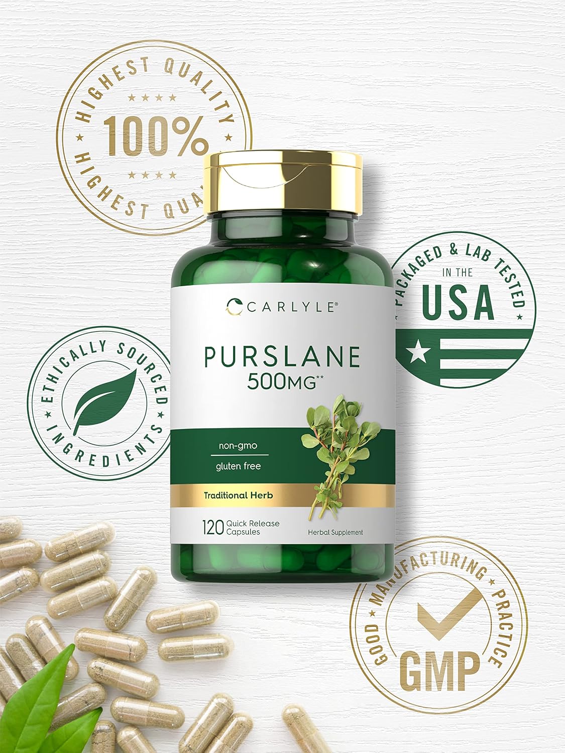 Carlyle Purslane Capsules | 500mg | 120 Count | Portulaca Oleracea Extract | Non-GMO, Gluten Free Supplement : Health & Household