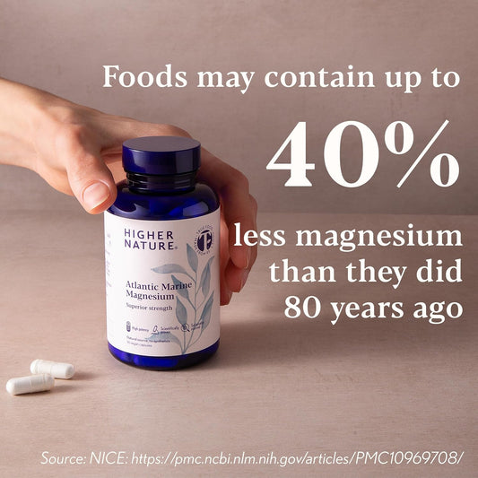 Higher Nature - Atlantic Marine Magnesium 300Mg - Natural Source - True Food Formula - Magnesium Supplements - Natural Calm - Bone Support - Vegan - Three Month Supply - 90 Capsules