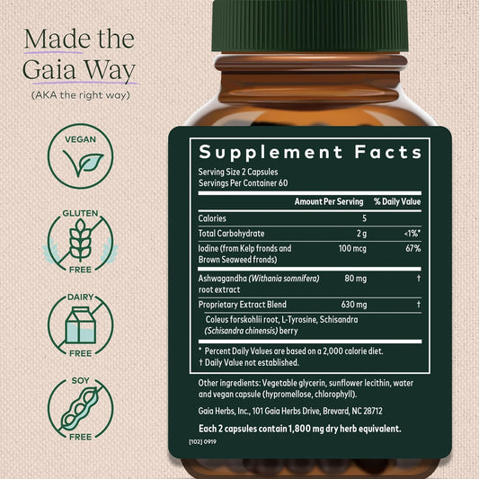 Gaia Herbs Thyroid Support - Made With Ashwagandha, Kelp, Brown Seaweed, And Schisandra To Support Healthy Metabolic Balance And Overall Well-Being - 120 Vegan Liquid Phyto-Capsules (40-Day Supply)