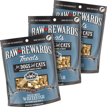 Northwest Naturals Raw Rewards Freeze-Dried Whitefish Treats for Dogs and Cats - Bite-Sized Pieces - Healthy, 1 Ingredient, Human Grade Pet Food, All Natural - 2.5 Oz (Pack of 3) (Packaging May Vary)