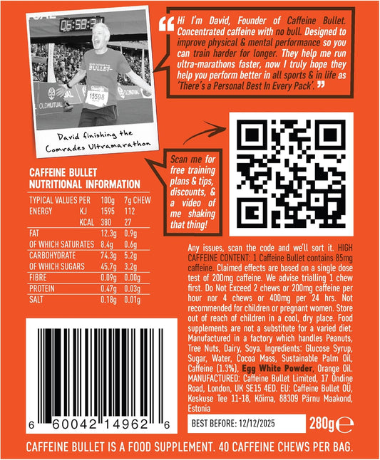 Caffeine Bullet Energy Chews - Chocolate Orange. 80 * 85Mg - Faster Kick Than Pills, Gels And Gum. Sport Science For Running, Cycling, Gaming & A Pre Workout Endurance Boost