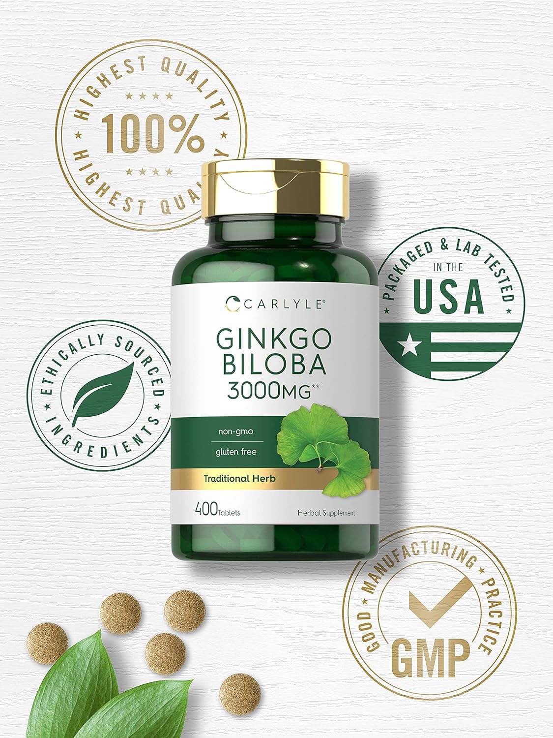 Carlyle Ginkgo Biloba 3000mg | 400 Tablets | Non-GMO, Gluten Free : Health & Household