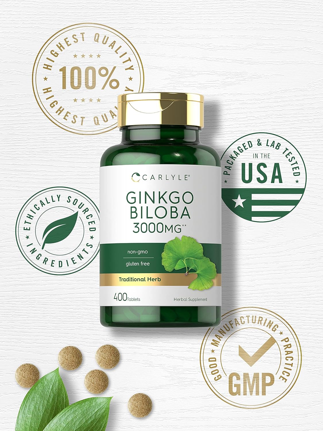 Carlyle Ginkgo Biloba 3000mg | 400 Tablets | Non-GMO, Gluten Free Supplement : Health & Household