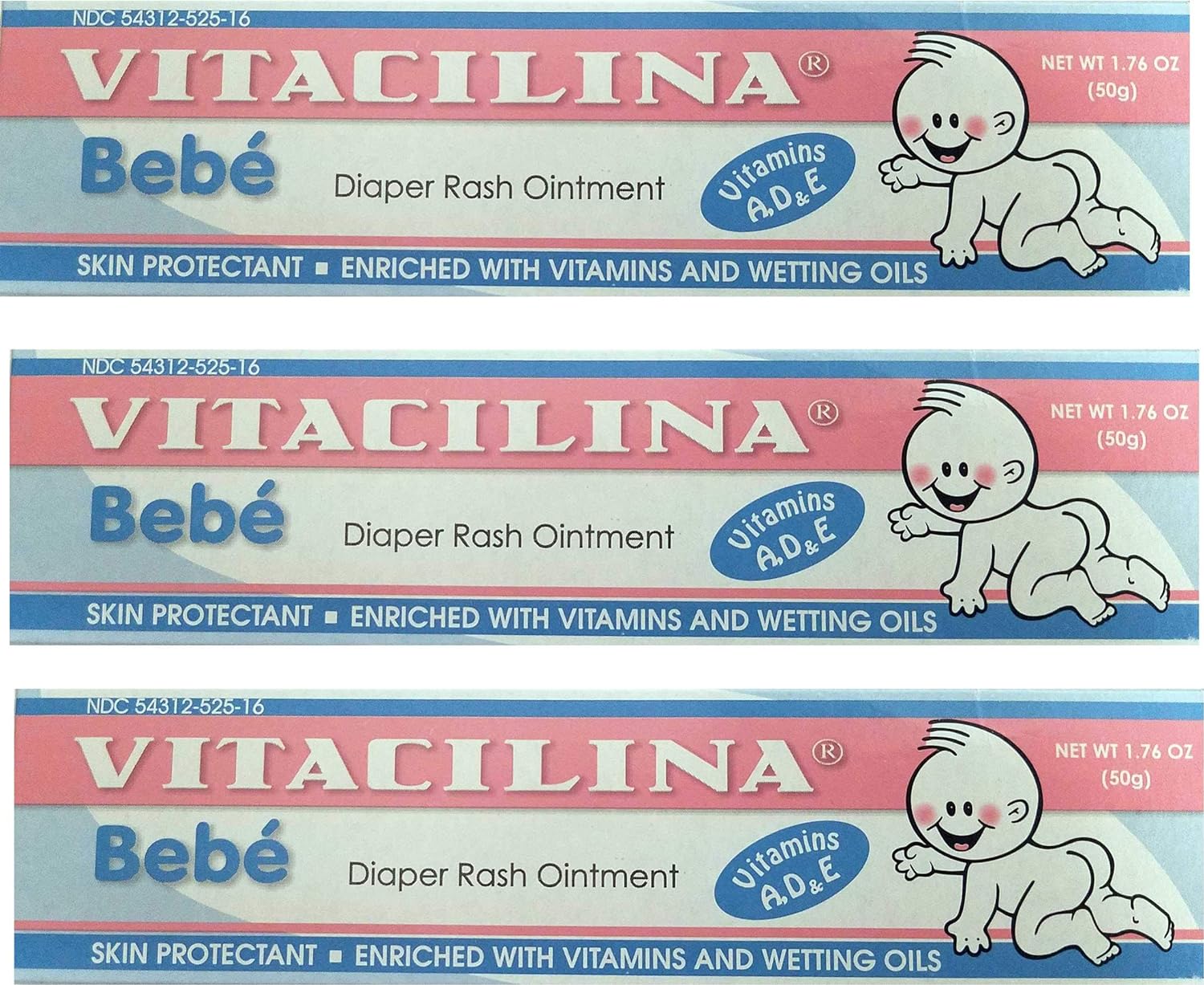 Vitacilina Bebe Diaper Rash Ointment 1.76 Ounces. 3 Pack