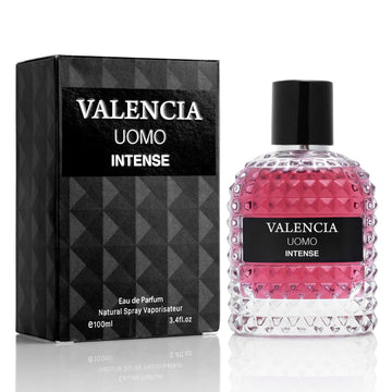 Valencia Uomo Intense For Men Eau De Parfum - Amber Fougere Fragrance Top Notes Of Vanilla Bourbon Mid Tone Of Lavandin Create Spicy & Woody Aroma - Base Scent Of Smoked Vetiver Elegant 100Ml Bottle