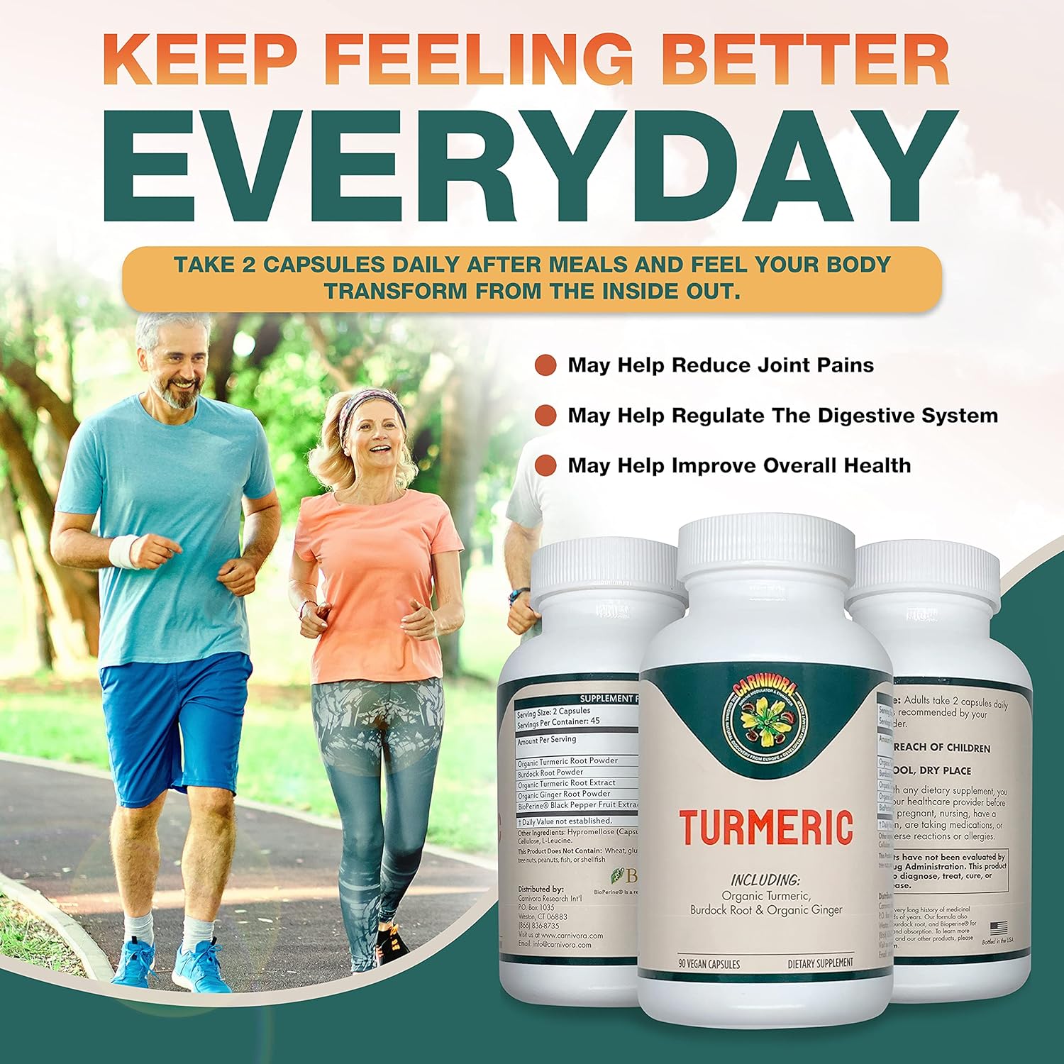 Carnivora Turmeric – Support for Joints and Digestive Health. Strong Antioxidant Properties, Promotes a Healthy Inflammatory Response (90 Vegan Capsules) : Health & Household