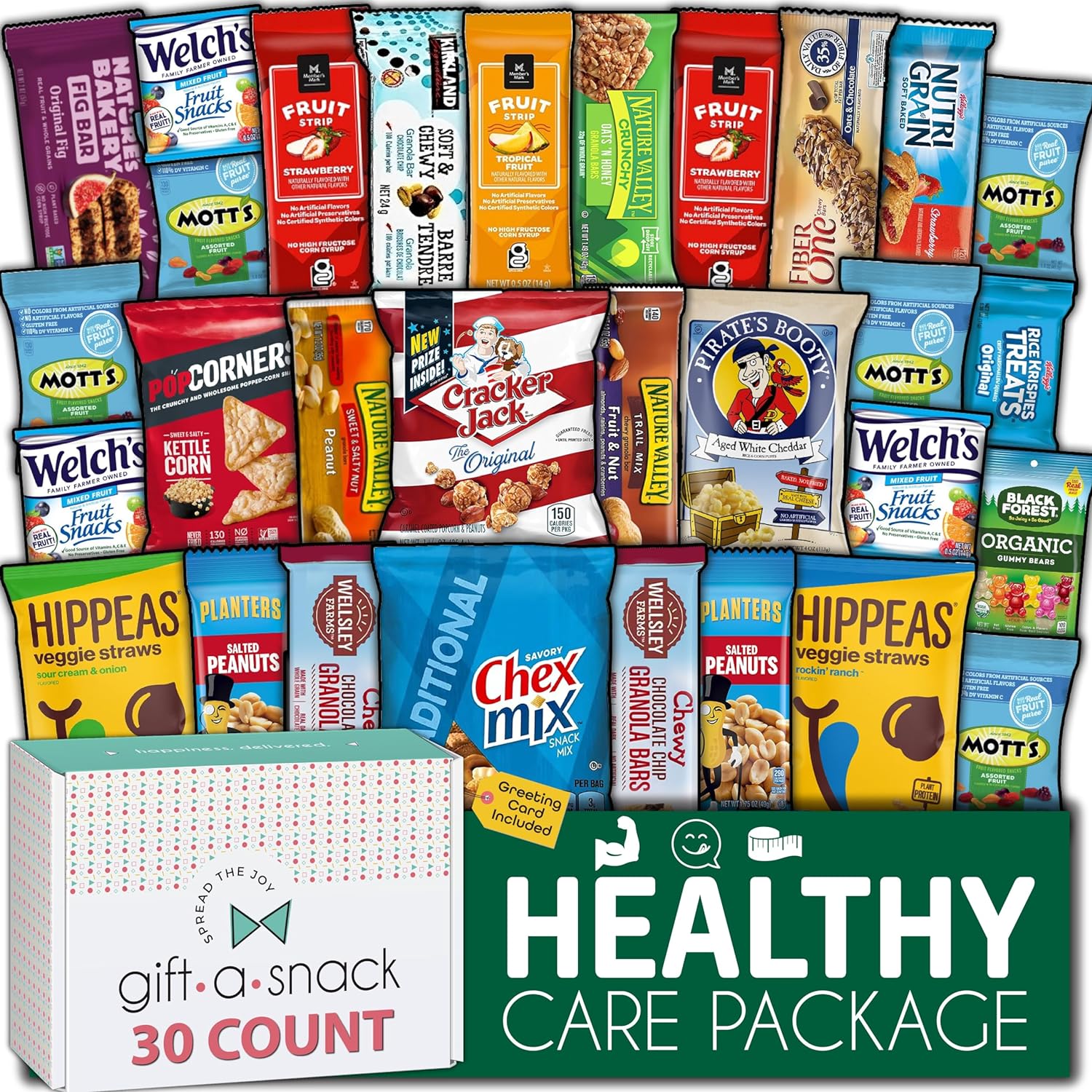 Gift A Snack - Back To School Gifts For Students Healthy Snack Box Care Package + Greeting Card (30 Count) Birthday Treats Gift Basket, Nutritious Granola Breakfast Bars - Food Assortments & Variety