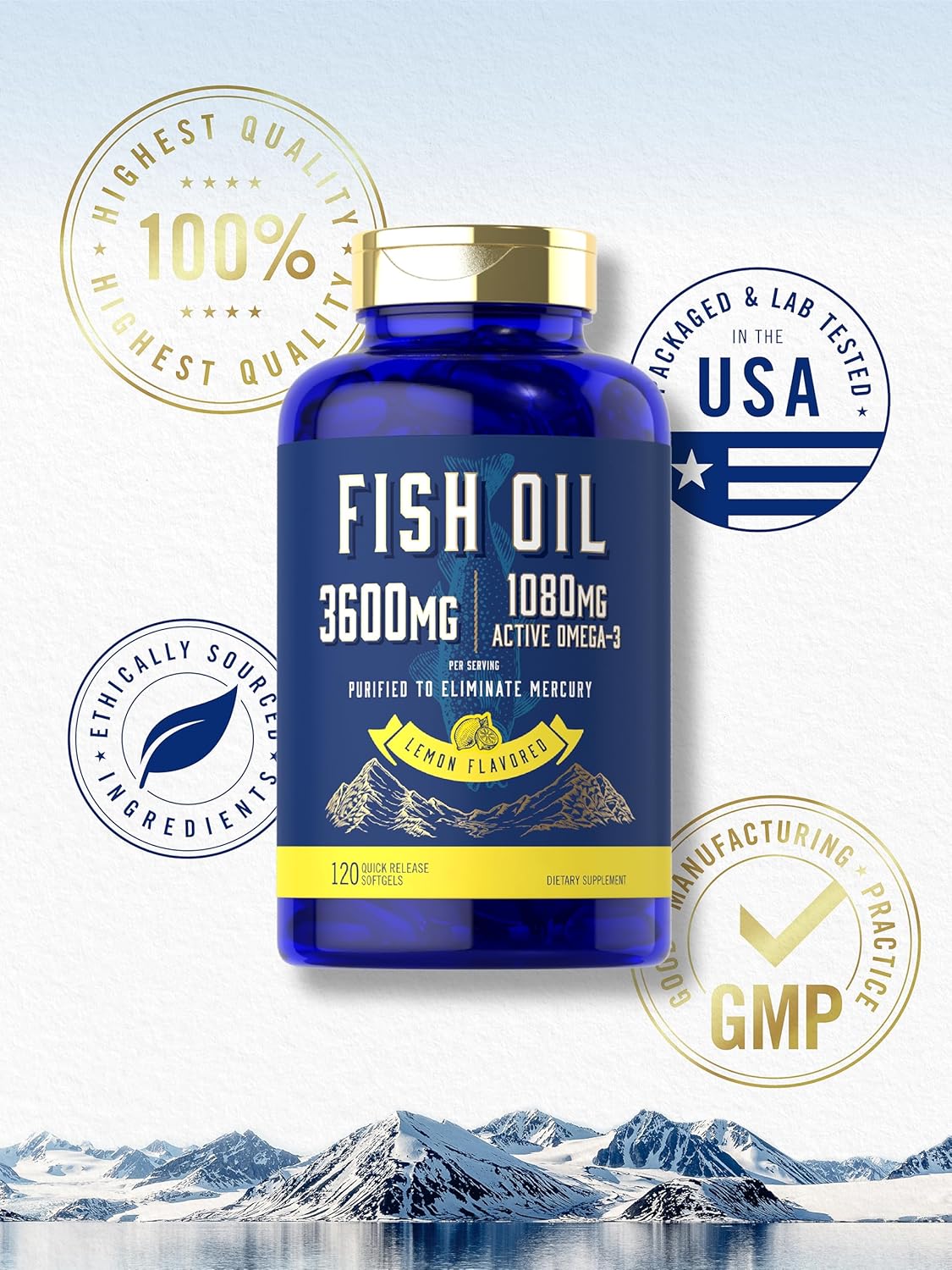 Carlyle Fish Oil 3600mg | 1080mg Omega 3 | 120 Count | Non-GMO and Gluten Free Supplement : Health & Household