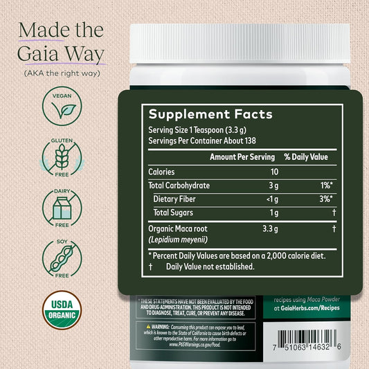 Gaia Herbs Maca Powder - Natural Energy Supplement - Supports And Maintains Healthy Energy And Stamina - Made With Usda Certified Organic Maca Root (Lepidium Meyenii) - 16 Oz (138-Day Supply)