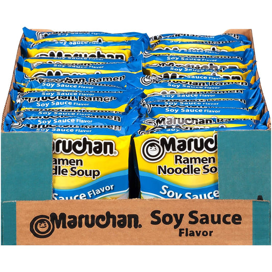Maruchan Ramen Soy Sauce, Instant Ramen Noodles, Ready to Eat Meals, 3 Oz, 24 Count