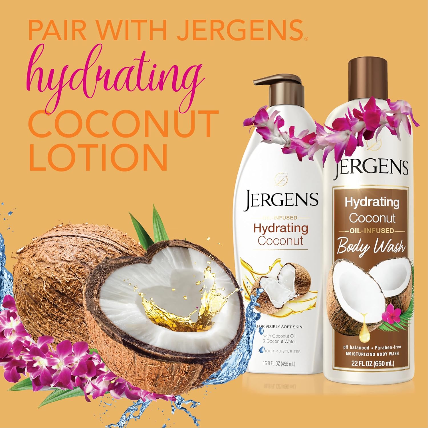 Jergens Hydrating Coconut Body Wash, Daily Moisturizing Skin Cleanser, Paraben Free, 22 Ounces, Infused with Coconut Oil, pH Balanced, Dye Free, Dermatologist Tested : Beauty & Personal Care