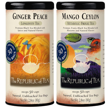 The Republic Of Tea – Citizens’ Favorite Black Teas - Ginger Peach And Mango Ceylon Black Tea Bundle – 50 Count Tea Bags Each