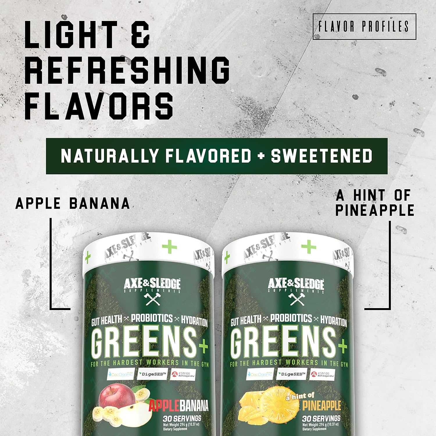 Axe & Sledge Supplements Greens+ Superfood Powder with Antioxidants, Probiotics, Digestive Enzymes, KSM-66 Ashwagandha, and Coconut Water Powder, Naturally Flavored & Sweetened, 30 Servings : Health & Household