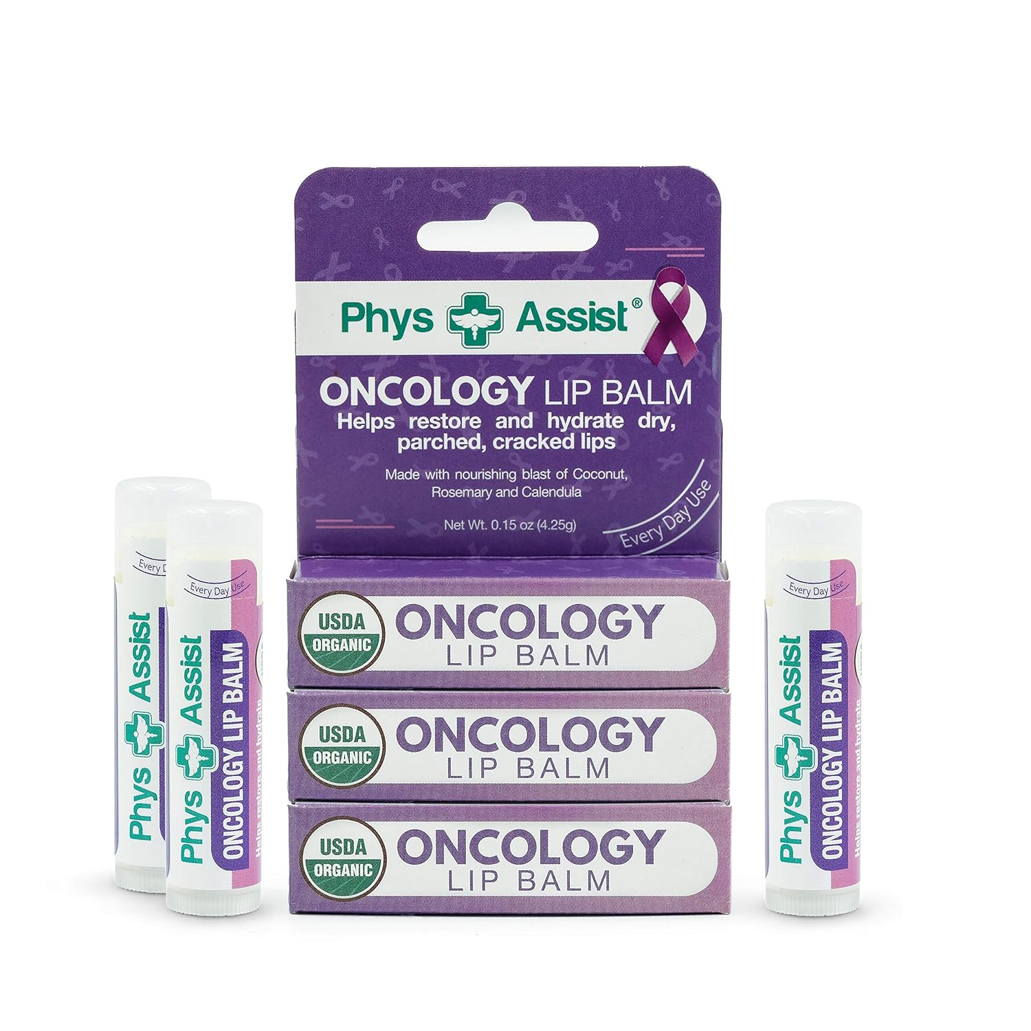 Oncology Lip Balm USDA Organic, Hydrate Dry, Parched Lips. Moisturizing -3 Pack