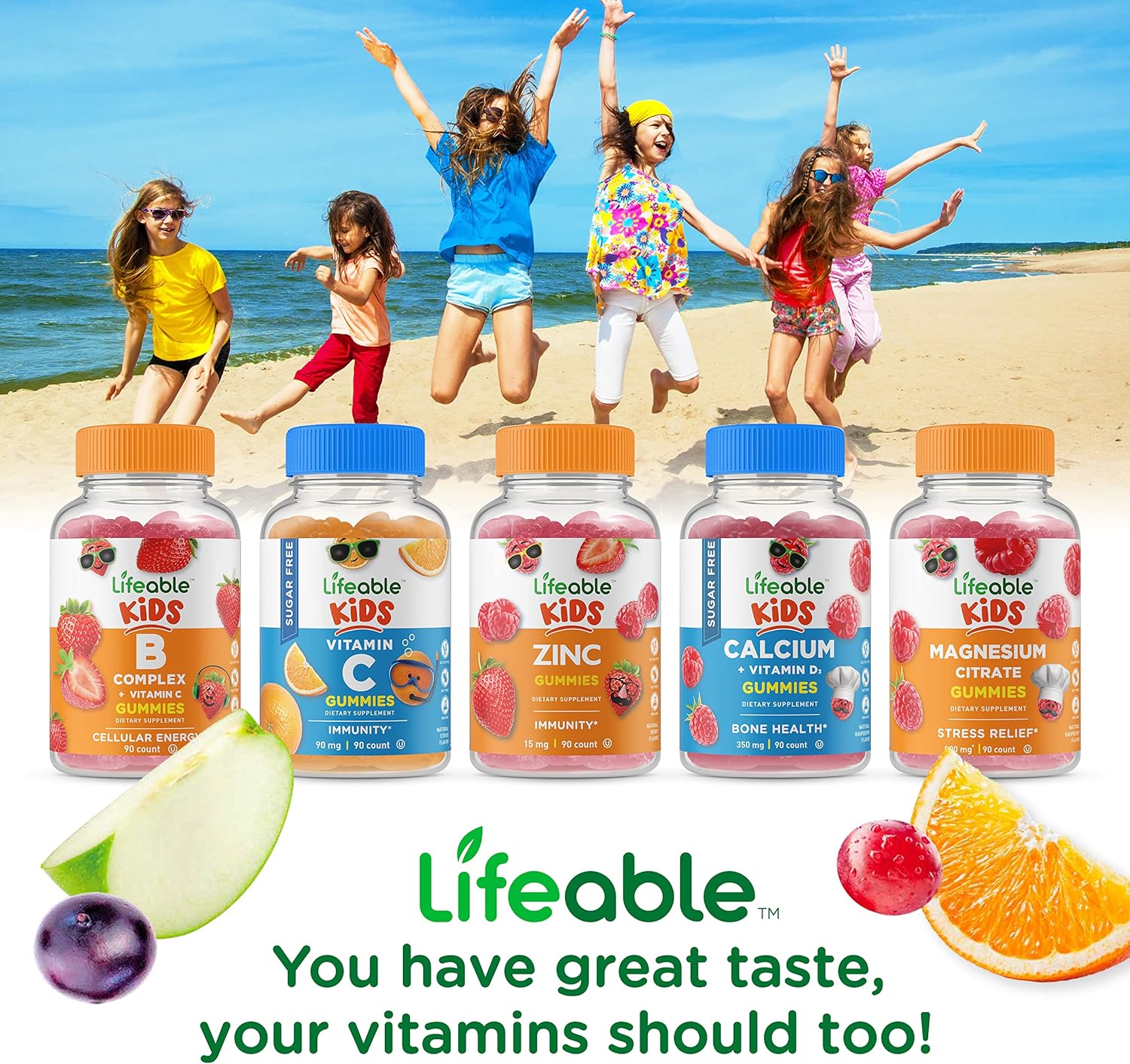 Lifeable Vitamin D for Kids 1000 IU - Great Tasting Natural Flavor Gummy Supplement - Gluten Free Vegetarian GMO Free Chewable - for Strong Healthy Bones and Immune Support - for Children 90 Gummies : Health & Household