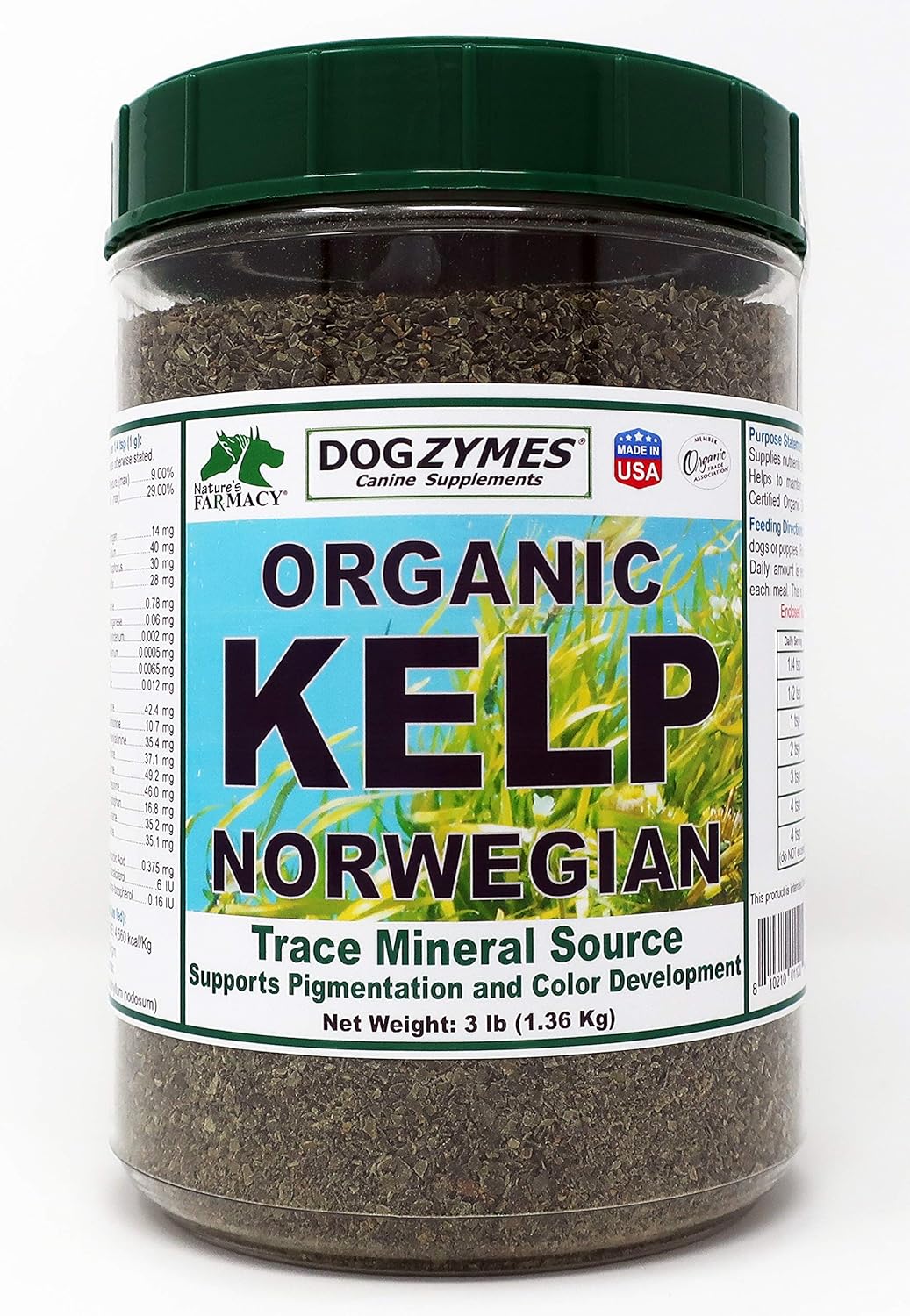 Dogzymes Organic Norwegian Kelp for Pets, a Valuable Nutrition Source Rich in Iodine to Support Gland Function, Especially The Thyroid (3 Pound)