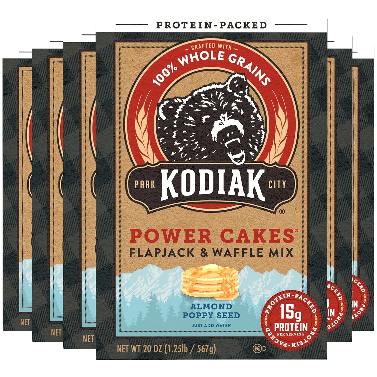 Kodiak Cakes Power Cakes, Pancake & Waffle Mix, Almond Poppyseed, High Protein,100% Whole Grains (Pack of 6)