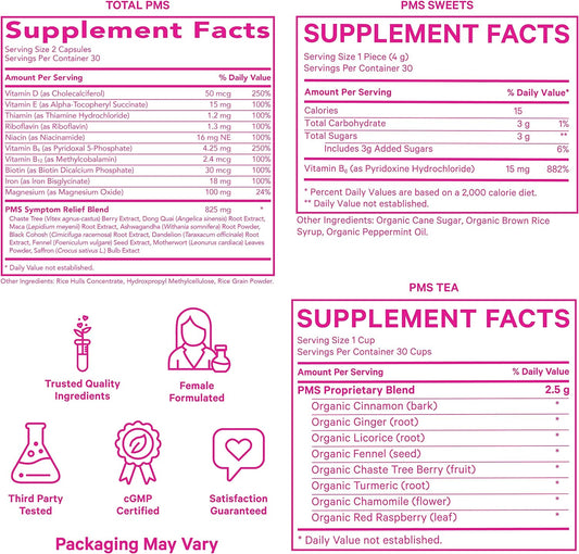 Pink Stork Pms Support Trio: Period Support Supplements, Pms Tea, Peppermint Sweets, Menstrual Support, First Period Kit, Hormone Balance For Healthy Menstrual Cycle, Women-Owned