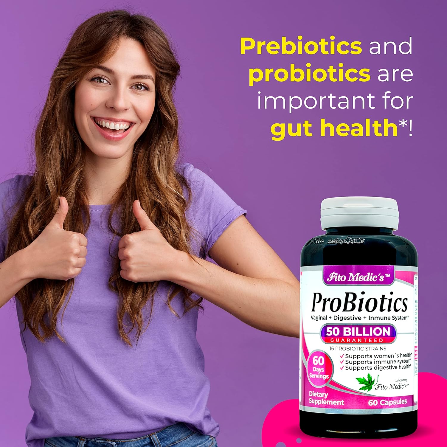 Fito Medic'S Lab - Probiotics For Women - 50 Billion Cfu Of- Probiotics- 60 Days Servings S -Probiotics For Digestive Health- 16 - Probiotic - Blend. Promotes Digestive Balance. : Health & Household