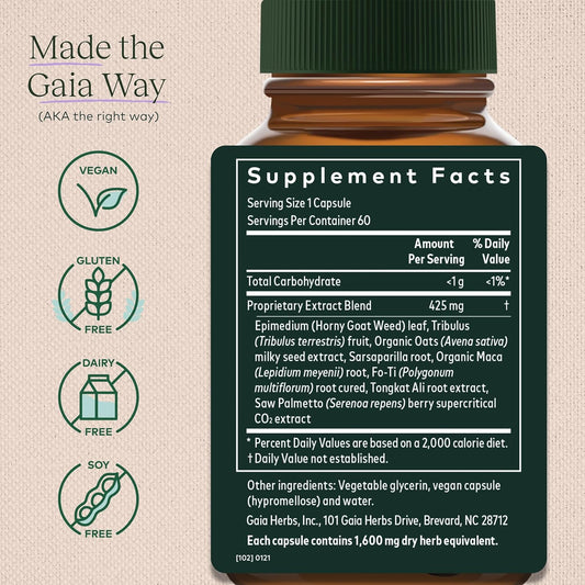 Gaia Herbs Male Libido - Herbal Supplement With Saw Palmetto, Horny Goat Weed, Maca & Oats - Supports Stamina, Vitality & Hormone Balance For Men - 60 Vegan Liquid Phyto-Capsules (20-Day Supply)