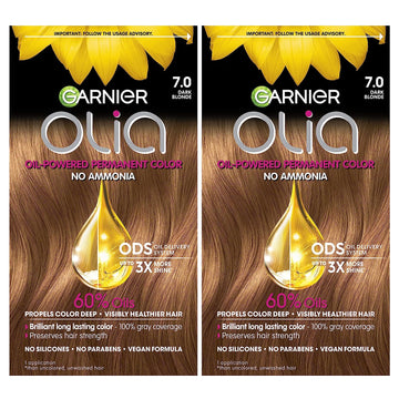 Garnier Hair Color Olia Ammonia-Free Brilliant Color Oil-Rich Permanent Hair Dye, 7.0 Dark Blonde, 2 Count (Packaging May Vary)