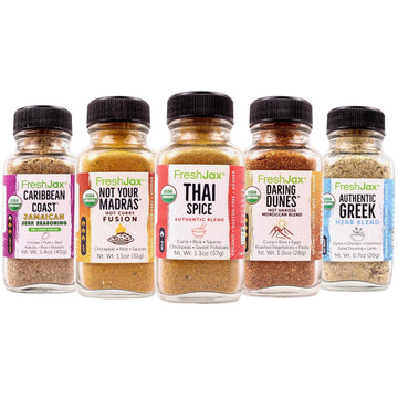 Freshjax International Spices Gift Set | Pack of 5 Organic Spices and Seasonings | World of Flavors Seasoning Gift Set for Dads, Father Packed in a Giftable Box