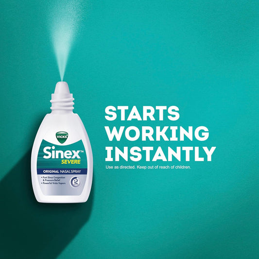 Vicks Sinex SEVERE, Nasal Spray, Original Sinus Decongestant for Fast Relief of Cold & Allergy Congestion, Sinus Pressure Relief, 0.5 Fl. Oz (Pack of 4)