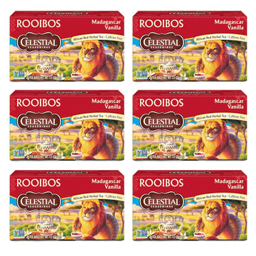 Celestial Seasonings Rooibos Madagascar Vanilla Herbal Tea, Caffeine Free, 20 Tea Bags Box, (Pack Of 6)