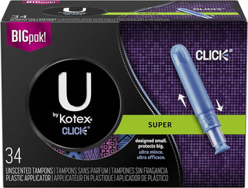 U by Kotex Click Compact Tampons, Super Absorbency, Unscented, 34 Count