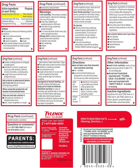 Tylenol Cold + Flu Severe Daytime & Nighttime Liquid Cough Medicine, 2 Ct. Of 8 Fl. Oz