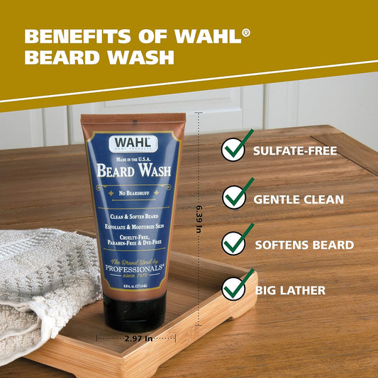 Wahl Beard Wash Face Exfoliator With Essential Oils For Moisturizing Skin Beard Hair – Manuka Oil, Meadowfoam Seed Oil, Clove Oil, Moringa Oil, And More - Model 805601