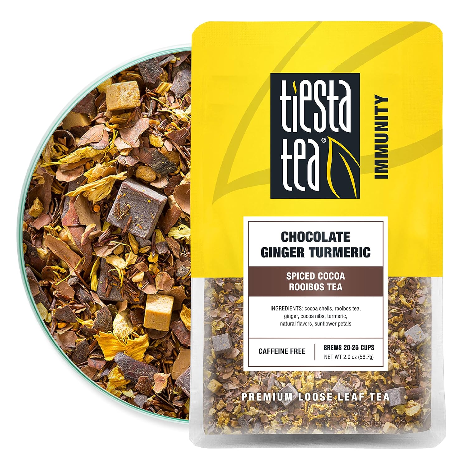 Tiesta Tea - Chocolate Ginger Turmeric, Spiced Cocoa Rooibos Tea, Premium Loose Leaf Tea Blend, Non-Caffeinated Tea, 25 Cups- 2 Ounce Resealable Pouch