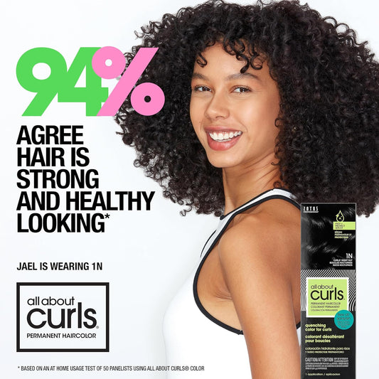 All About Curls 1N Curls Night Out (Rich Black - Neutral Undertone) Permanent Hair Color (Prep + Protect Serum & Hair Dye For Curly Hair) - 100% Grey Coverage, Nourished & Radiant Curls