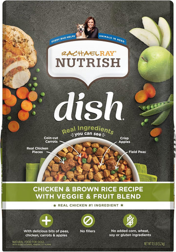 Rachael Ray Nutrish Dish Premium Natural Dry Dog Food With Added Vitamins, Minerals & Taurine, Chicken & Brown Rice Recipe With Veggies & Fruit, 11.5 Pound Bag