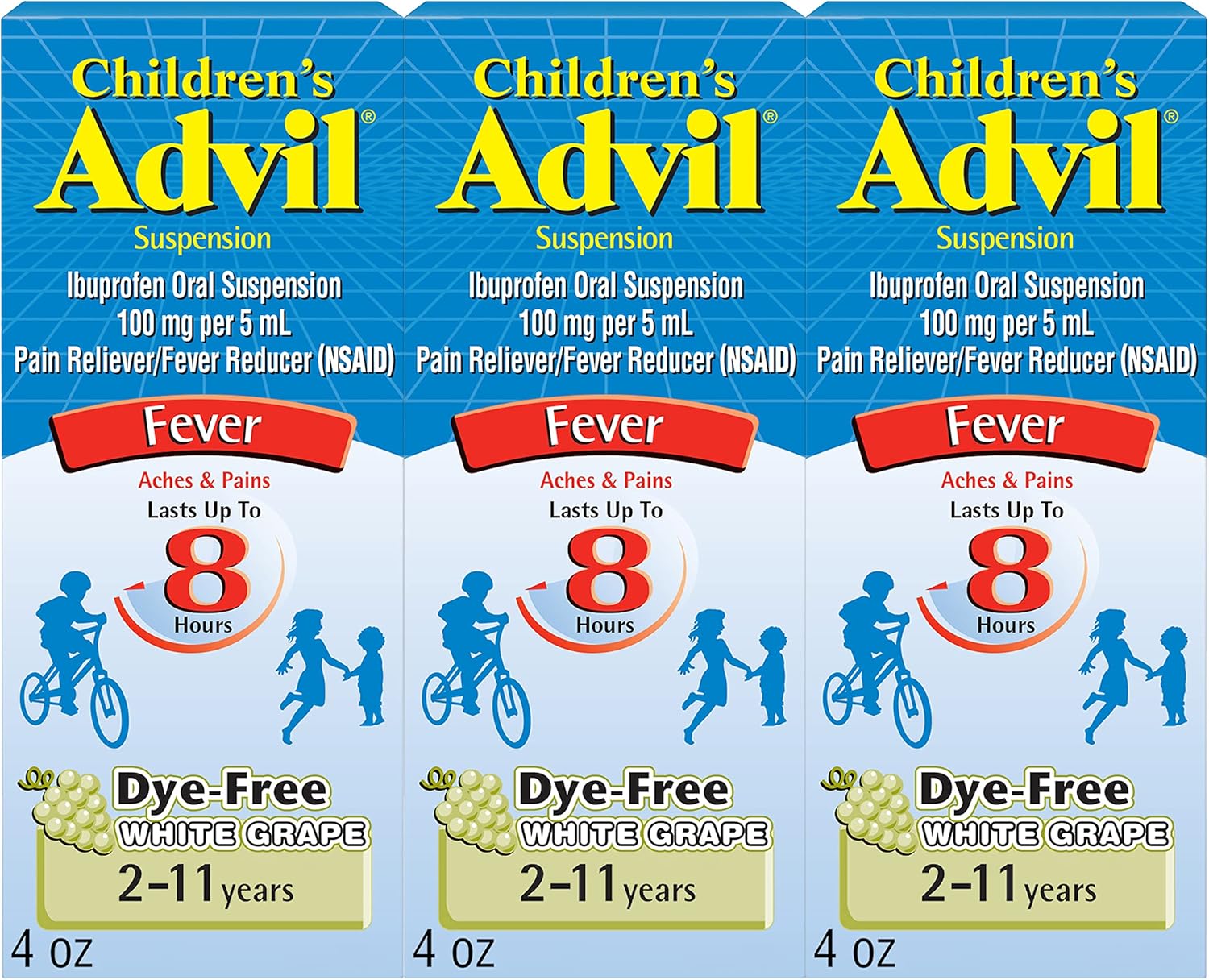 Children'S Advil Pain Reliever And Fever Reducer, Dye Free Children'S Ibuprofen For Pain Relief, Liquid Ibuprofen For Children, White Grape - 4 Fl Oz