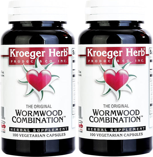 Kroeger Herb Wormwood Combination - 700mg - Vegetarian Capsules - 100 Caps | Pack of (2) | Our Powerful Combination Includes Wormwood, Black Walnut Leaves, Quassia, Cloves, and Male Fern