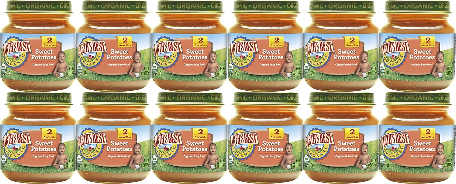 Earth'S Best Organic Stage 2 Baby Food, Sweet Potato, 4 Oz. Jar (Pack Of 12)