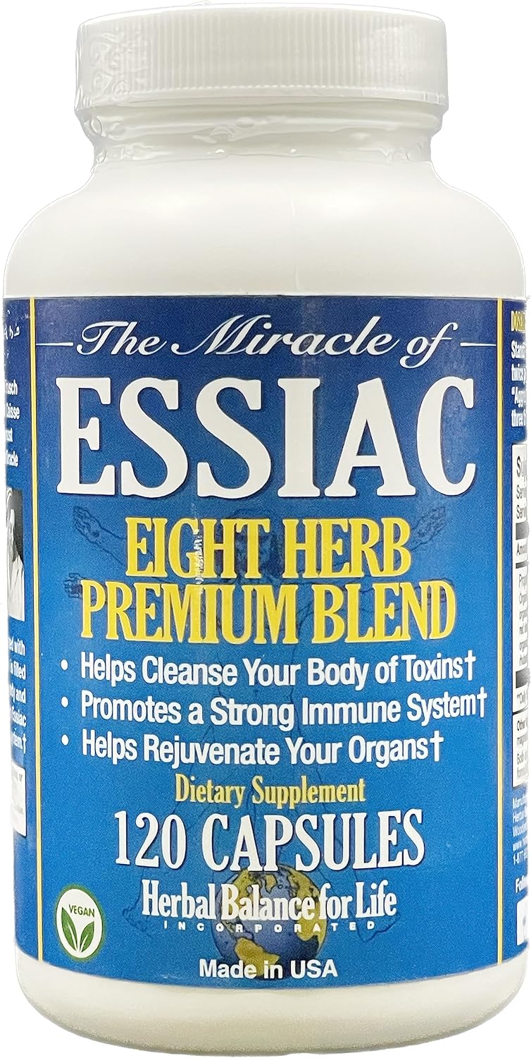 Organic Essiac Tea 8 Herb Capsules, 3199 mg per Serving - 120 Capsules, with Sheep Sorel Roots, More Potent 8-herb Essiac Tea Formula by Nurse Rene Caisse & Dr. Charles Brusch in 1950s