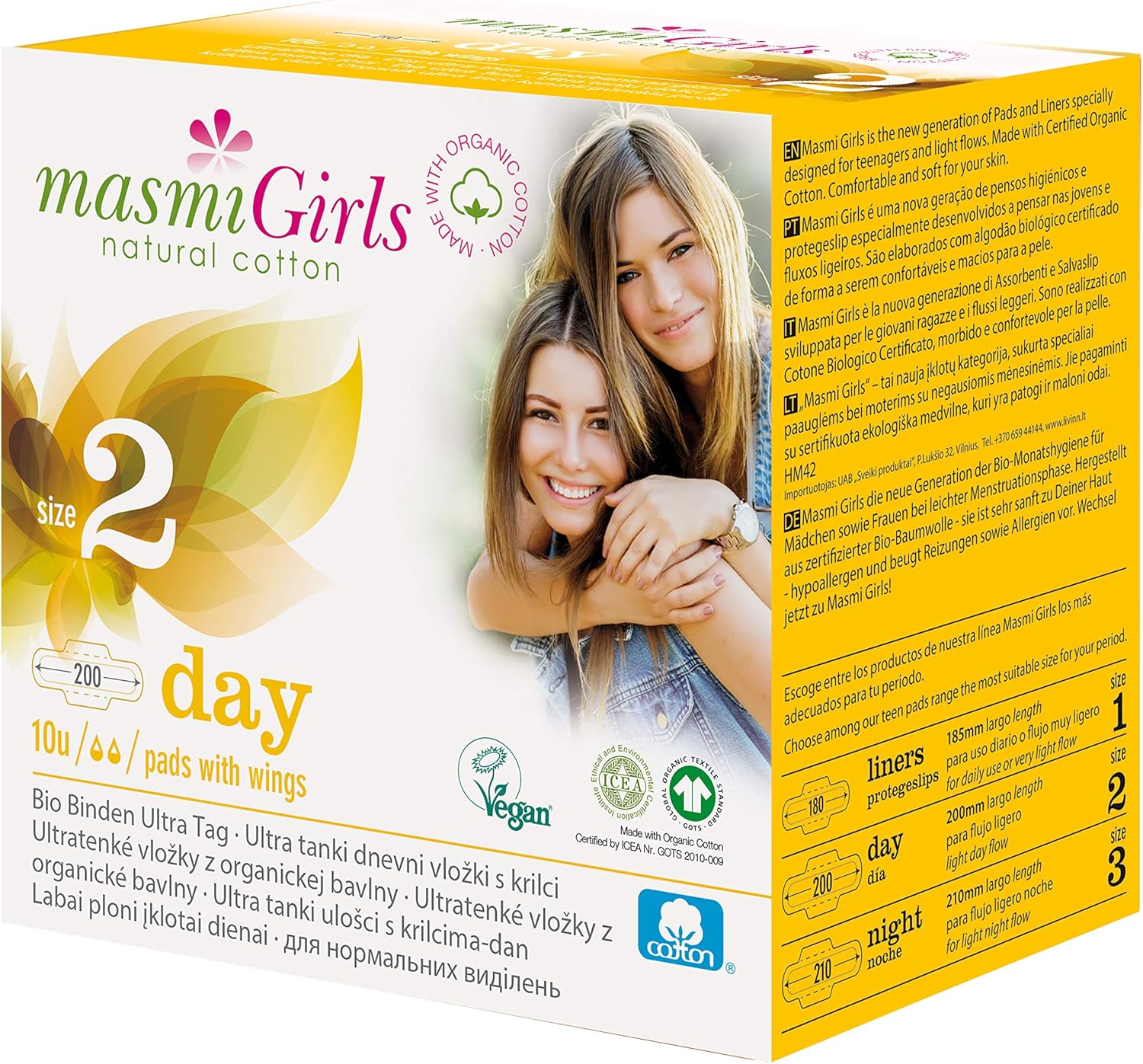 Masmi First Period Teen Range With Wings. Organic, Vegan And Biodegradable Materials, Individually Wrapped (Day Pad)