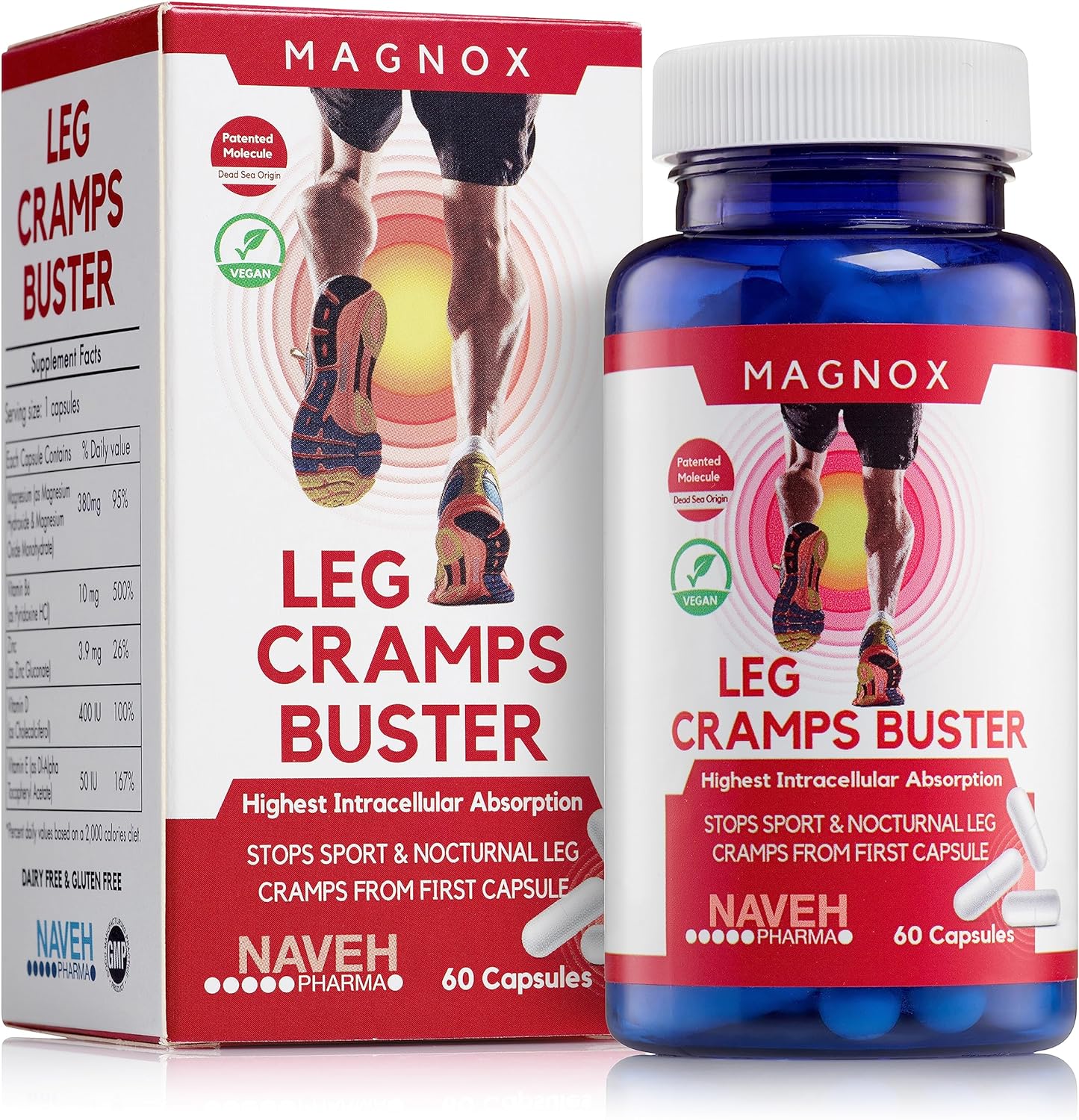 Magnox® Leg Cramps Buster | Magnesium Supplement For Muscle Cramps & Spasms | 380Mg Magnesium For Leg Cramps At Night | 3X More Absorption | Dead Sea Minerals | Magnesium For Sleep&Muscle | 60 Caps