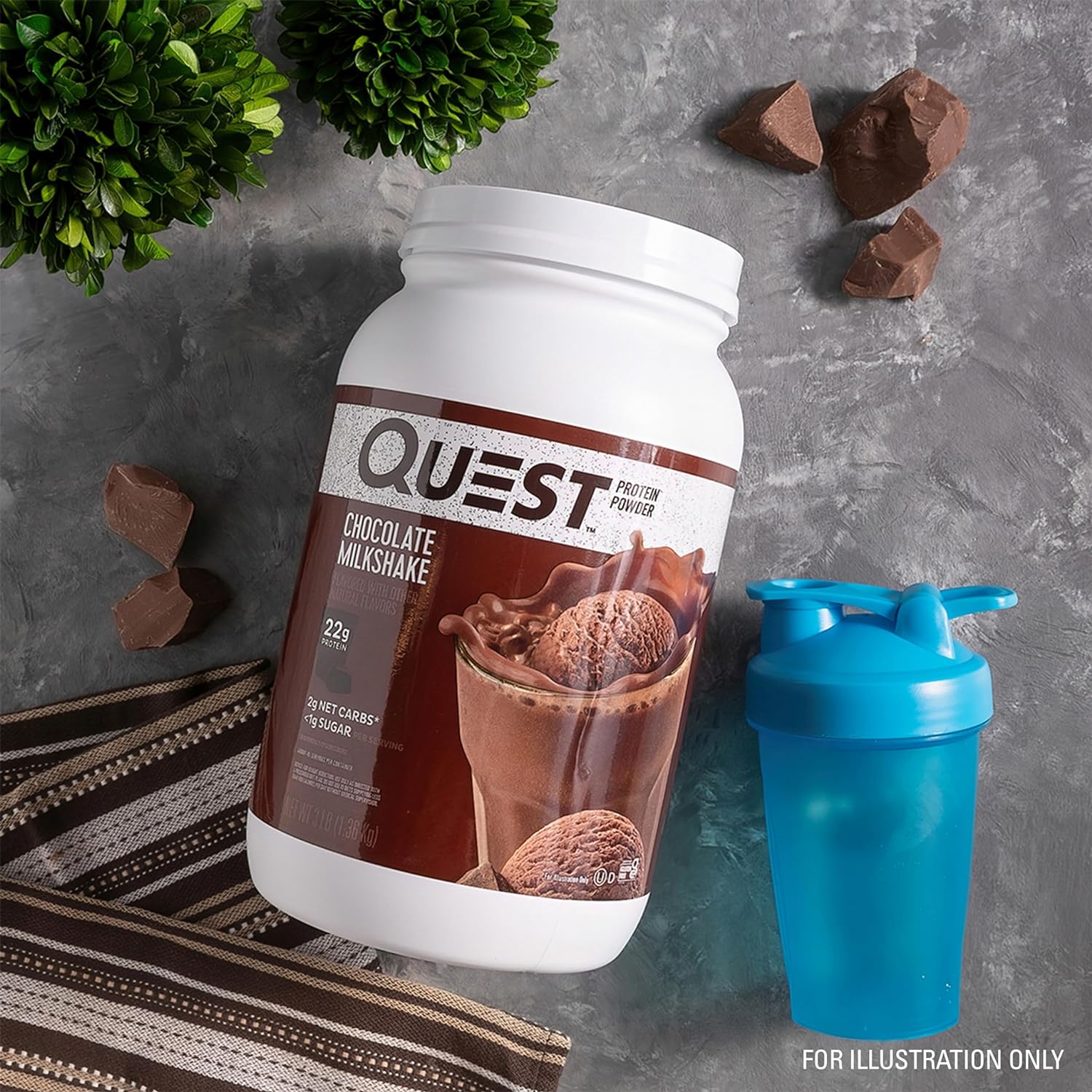 Quest Nutrition Chocolate Milkshake Protein Powder, 22g Protein, 1g Sugar, Low Carb, Gluten Free, 3 Pound, 43 Servings