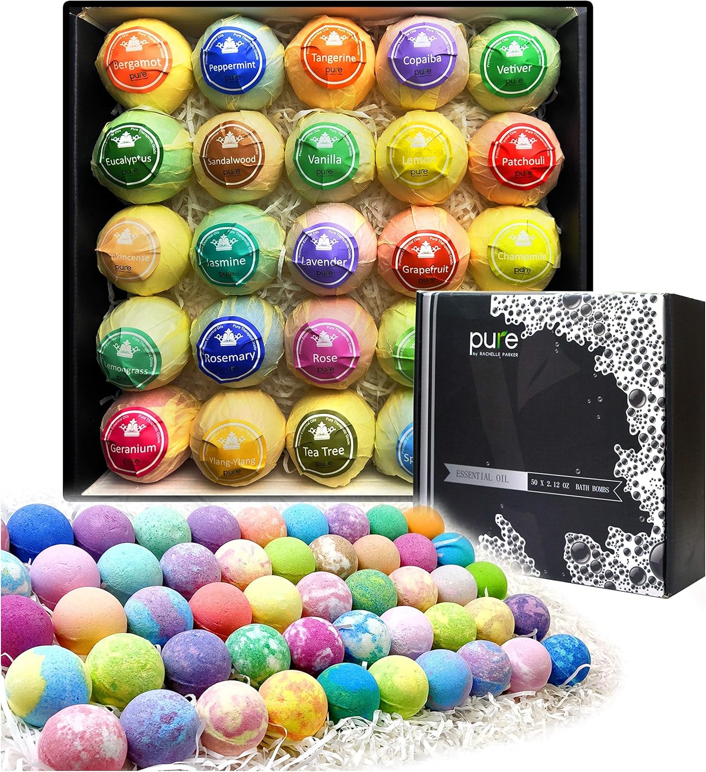 Natural Bath Bombs Gift Set For Women And Men. 50 Essential Oil Bath Bombs With Organic & Moisturizing Pure Goodness