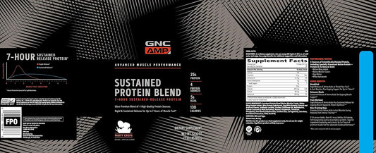 Gnc Amp Sustained Protein Blend | Targeted Muscle Building And Exercise Formula | 4 Protein Sources With Rapid & Sustained Release | Gluten Free | Fruity Crisps | 56 Servings