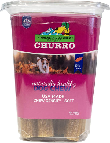 Churro Himalayan Cheese Treat Tub | Sweet Potato Churro | Lactose Free - Gluten Free - Grain Free | Usa Made | For All Breeds | 16 X 6 Inch Churros | Real Sweet Potato And Himalayan Cheese