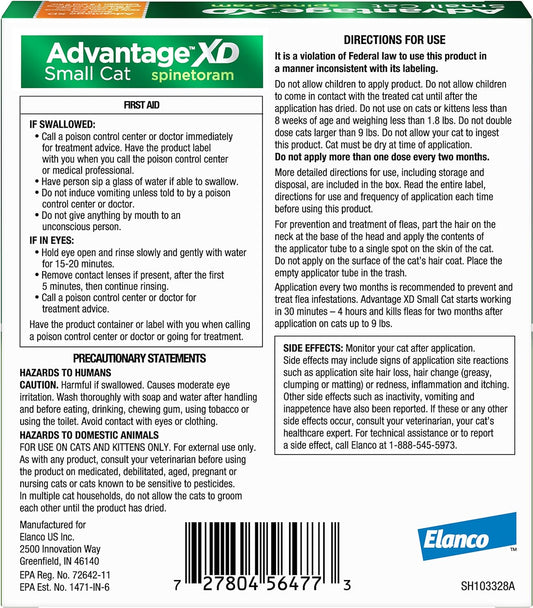 Advantage Xd Small Cat Flea Prevention & Treatment For Cats 1.8-9Lbs. | 1-Topical Dose, 2-Months Of Protection Per Dose