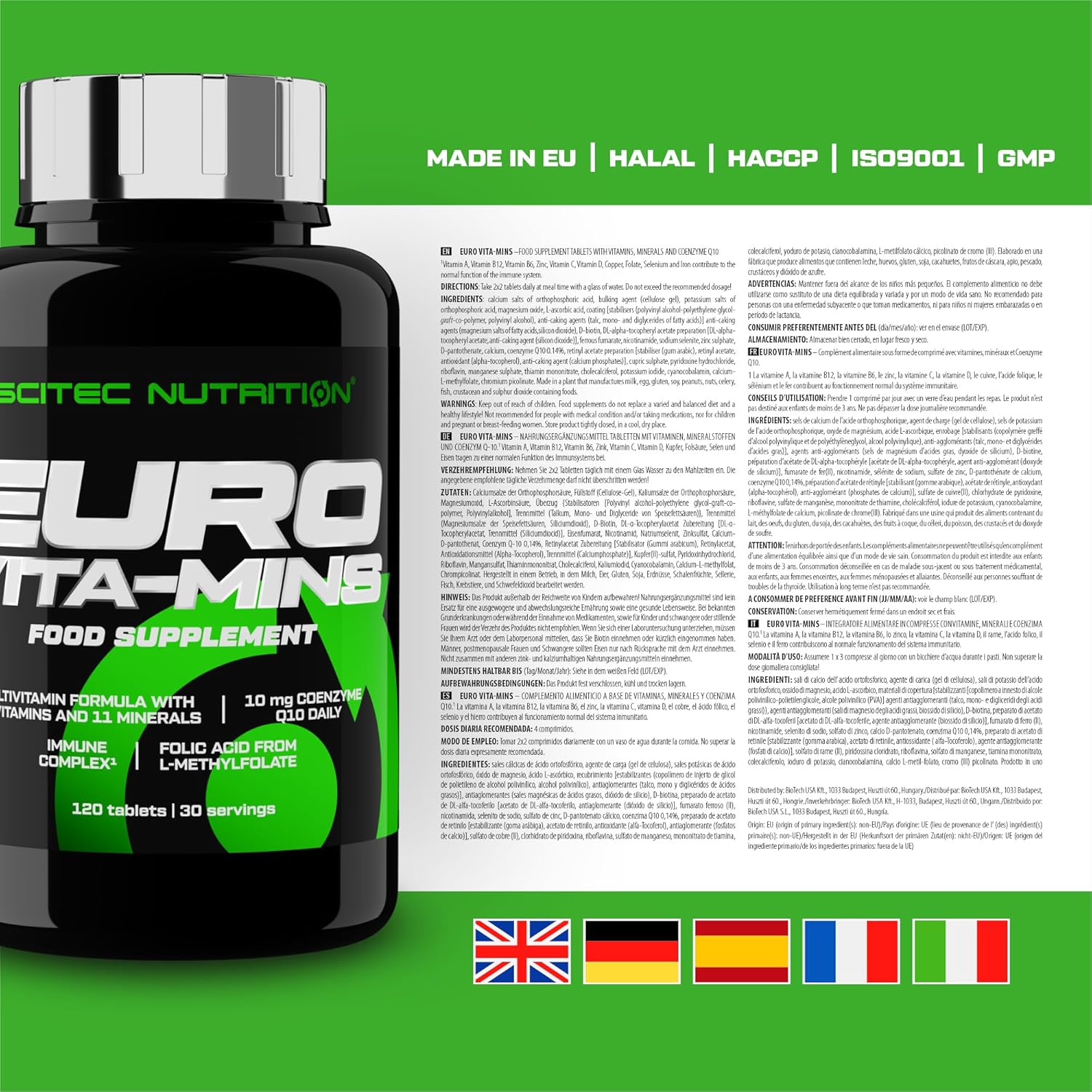 Scitec Nutrition Euro Vita-Mins, High-Potency Multivitamin & Mineral Formula with Vitamin C, B2, Zinc, Selenium & CoQ10, Boosts Immunity, Energy & Vital, 120 Tablets : Amazon.co.uk: Health & Personal Care