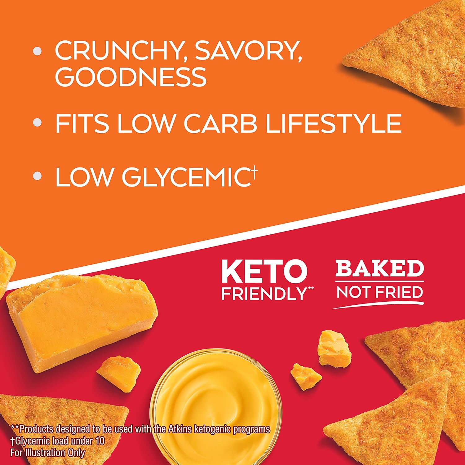 Atkins Nacho Cheese Protein Chips, 4g Net Carbs, 13g Protein, Gluten Free, Low Glycemic, Keto Friendly, 12 Count : Health & Household