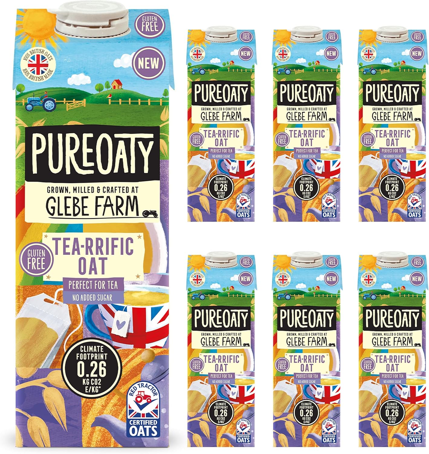 Glebe Farm Pureoaty Tea-Riffic Oat Drink | Dairy-Free & Gluten-Free | Oat Milk Crafted For Tea | Non-Splitting Formula | Vegan Oat Milk, Tea-Specific, 1L Carton (6-Pack)